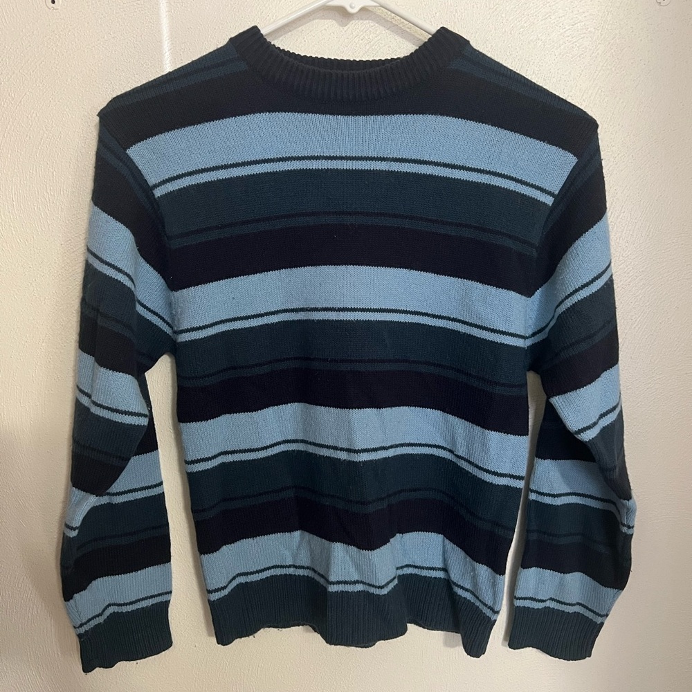 BURN SIDE Vintage Striped Long Sleeve Sweater Navy Blue‎ Carolina Blue Kids Sz M